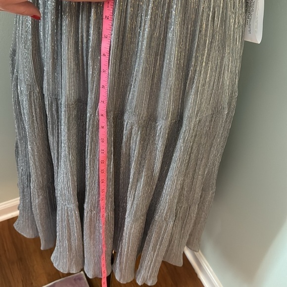 NWT Dress the Population Dream Metallic Tiered Midi Dress Dove Gray XXL 14 16 🪩 - Picture 14 of 15